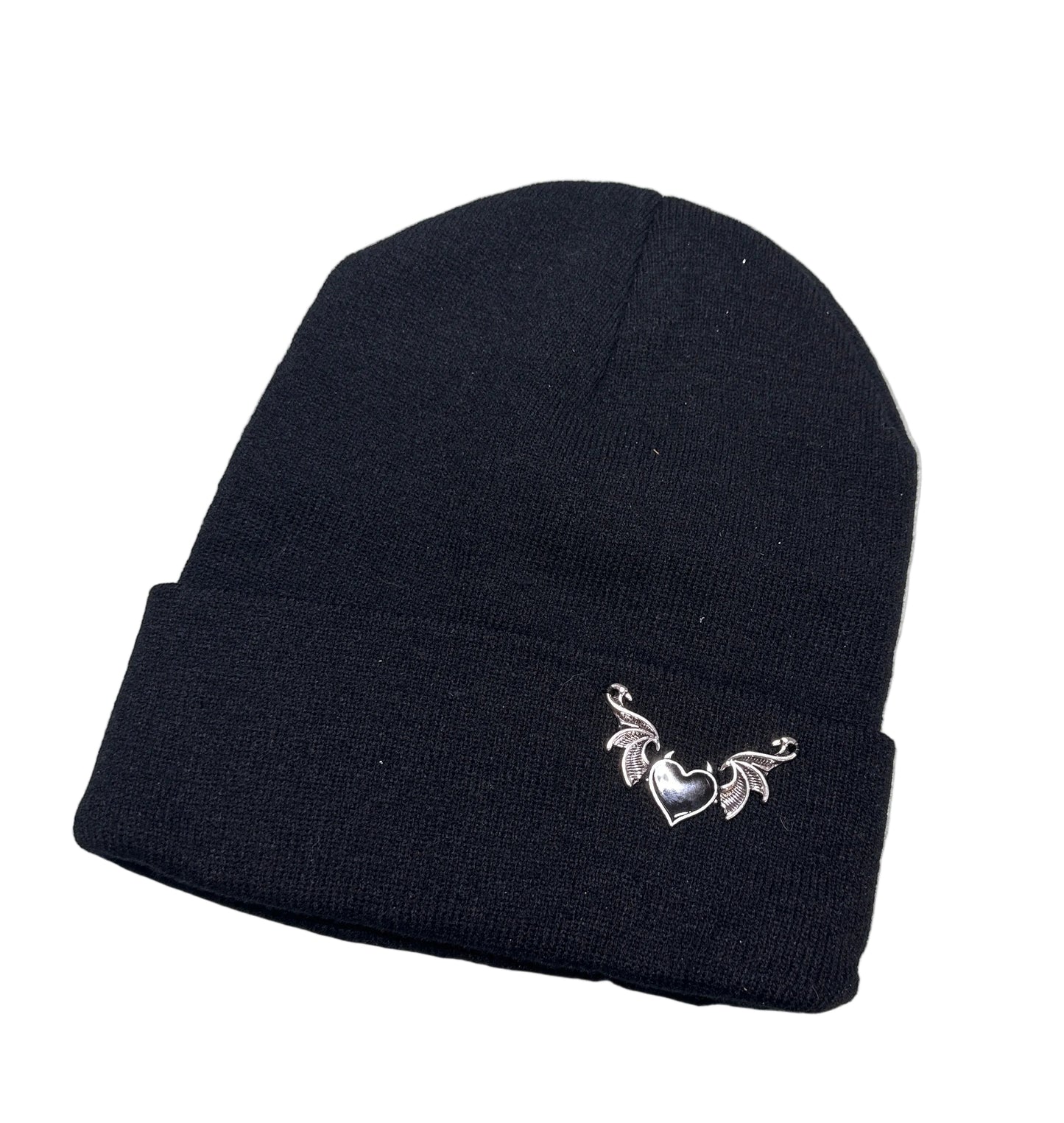 Horny Black Heart with Wings Beanie