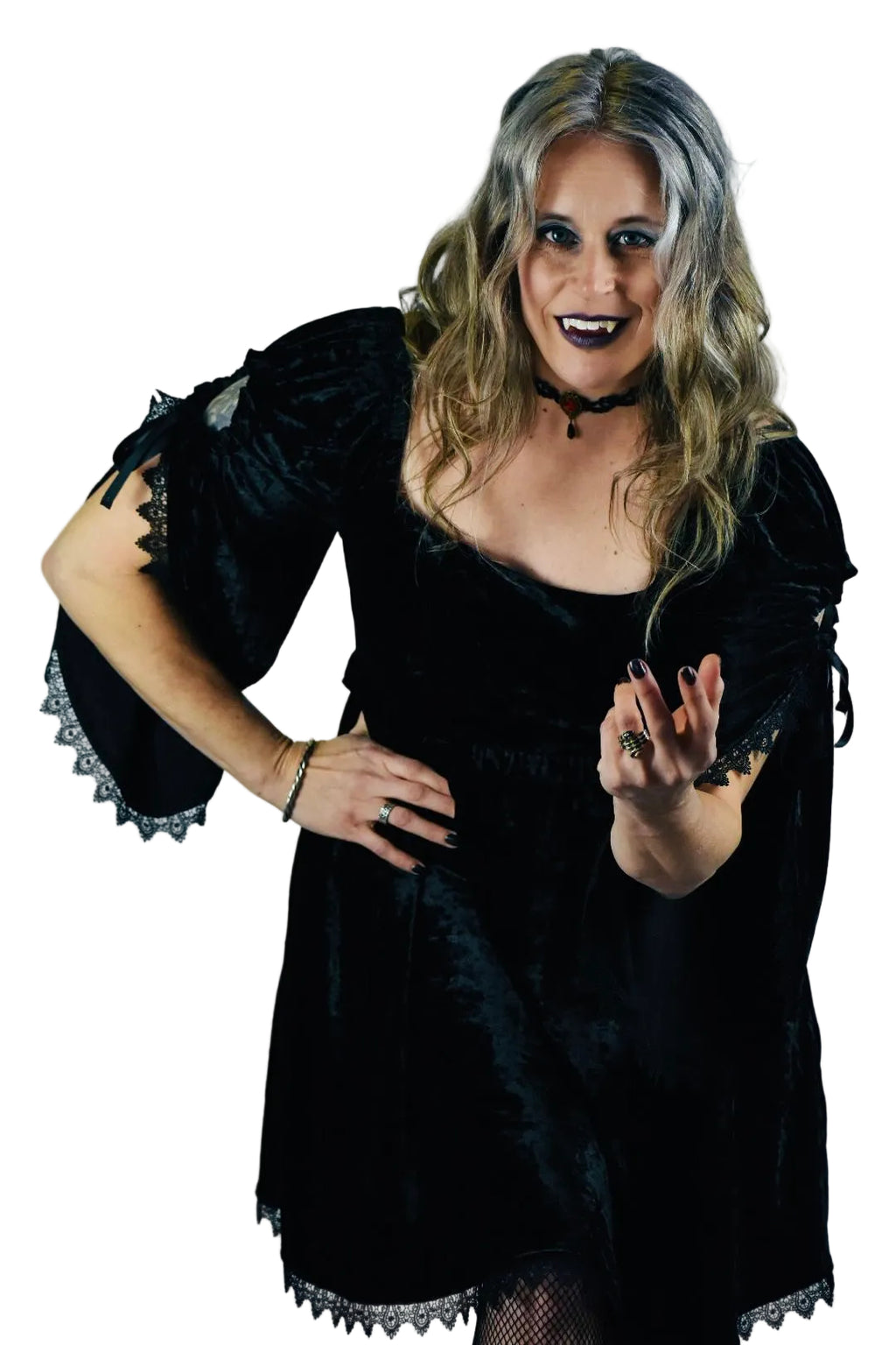 Black Gothic Baby Doll with Adjustable Gathered Statement Sleeve