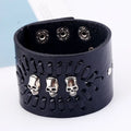 Thick Cuff Bracelet with Skulls & Stitching
