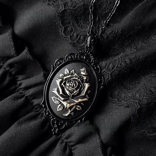 Gothic Cameo Dark Rose Necklace