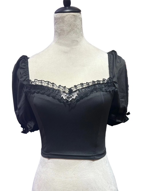 Black Heart Crop with back lace up - Angel's House of Design Co.