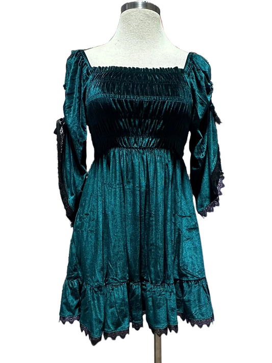 Green Gothic Baby Doll with Adjustable Gathered Statement Sleeve