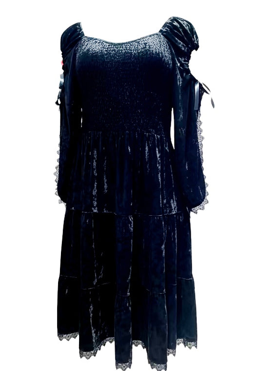 Plus Size Velvet Baby Doll with Statement Sleeve