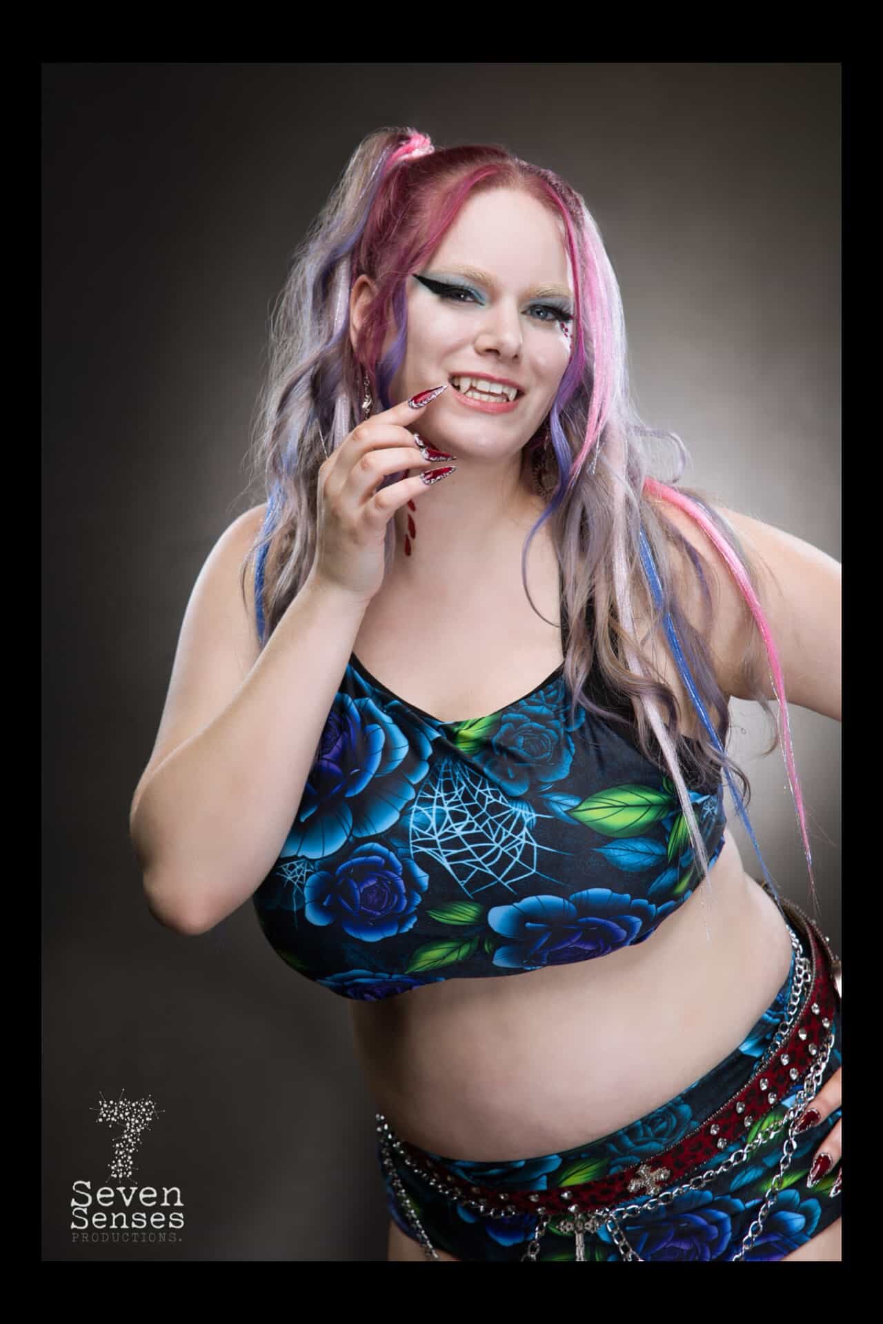 Teal & Purple Spiderweb Rose Two Piece Bikini Swimsuit