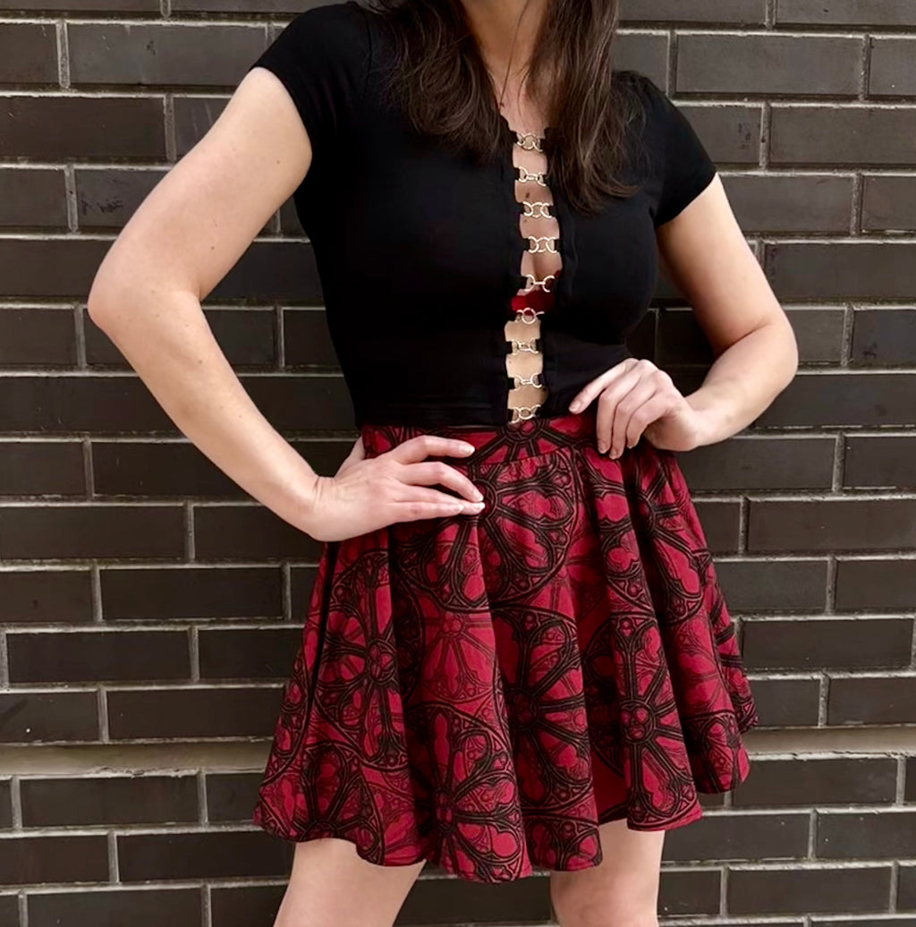 Red Rose Window Circle Skirt