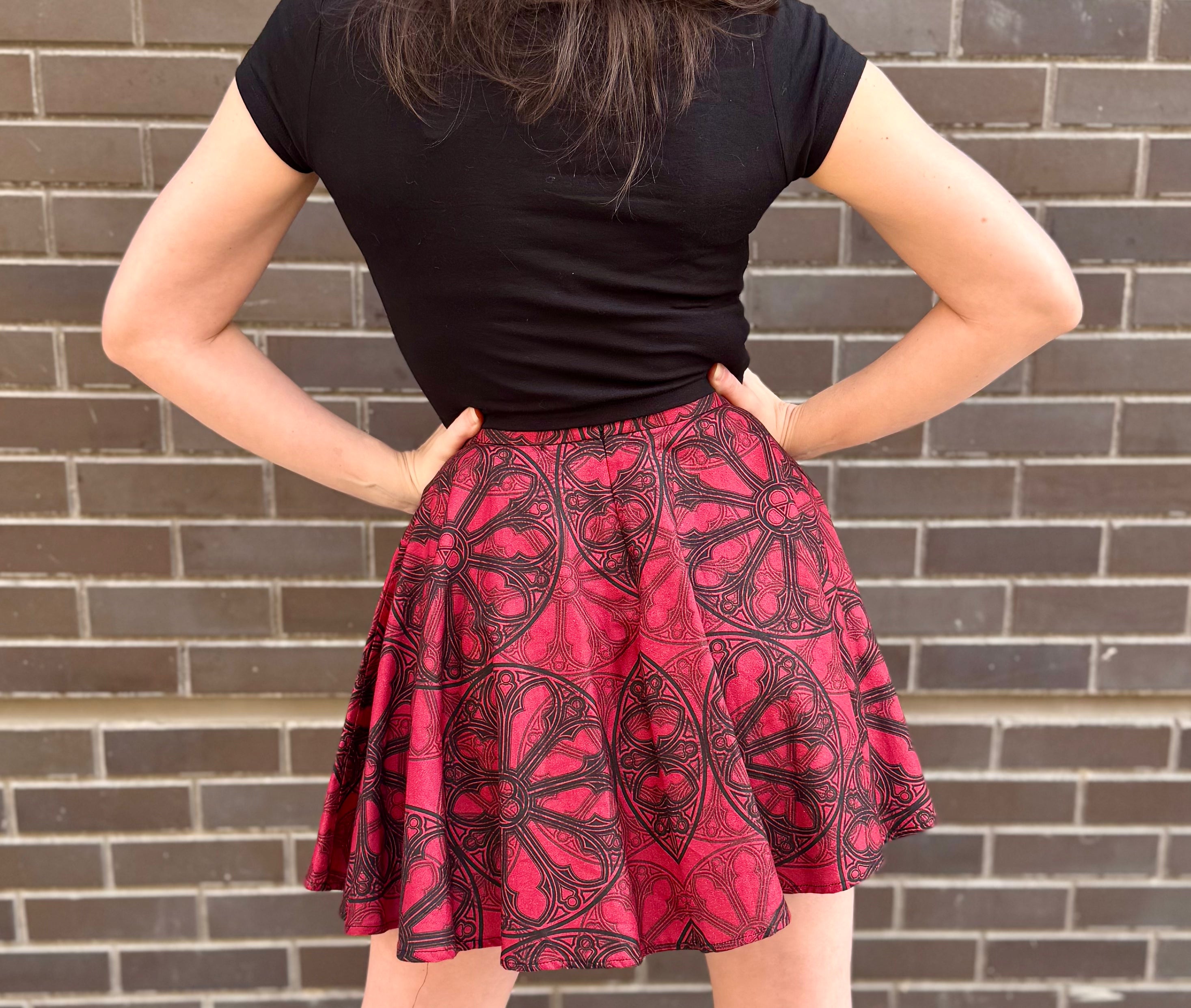 Red Rose Window Circle Skirt