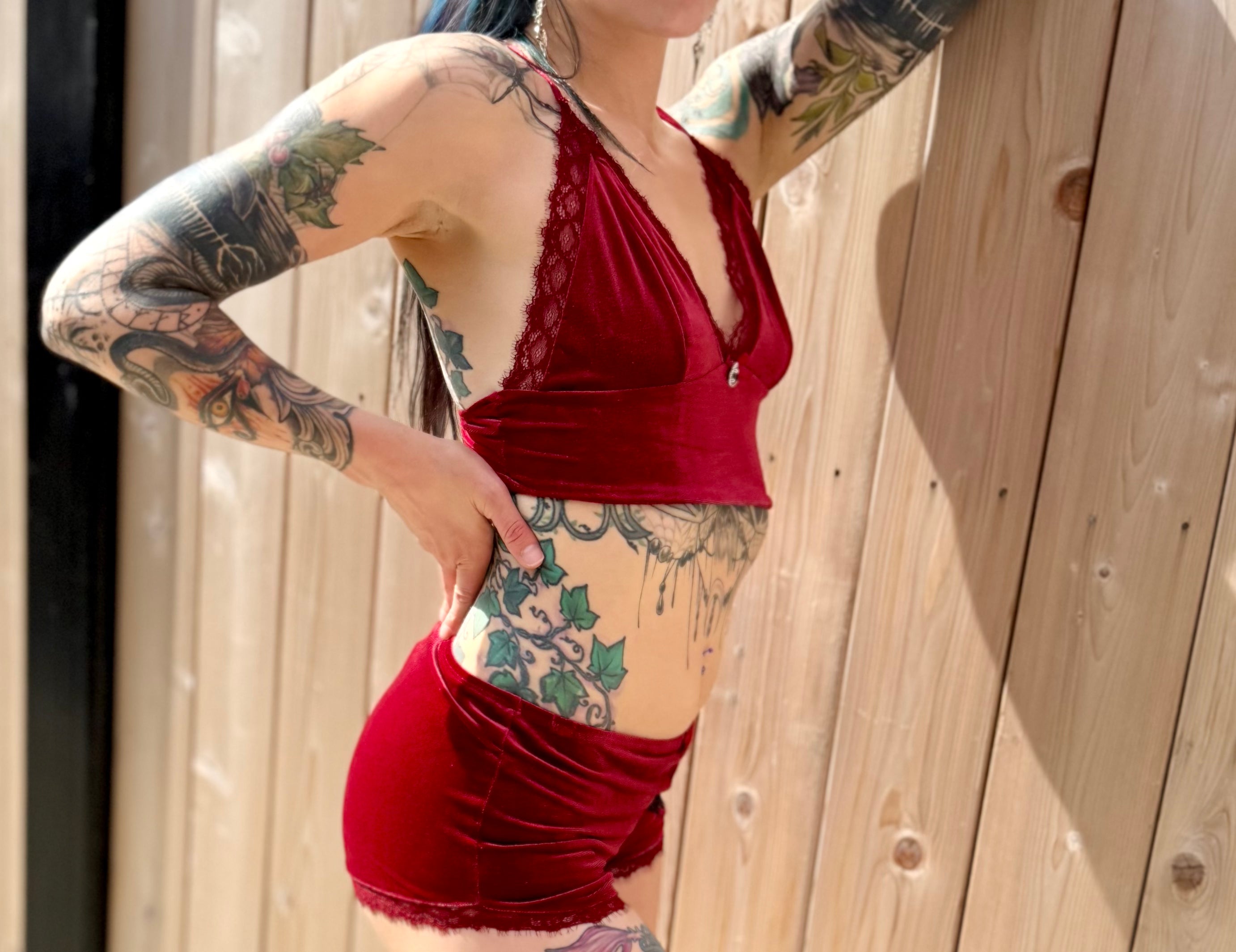 Velvet sleep set -Red