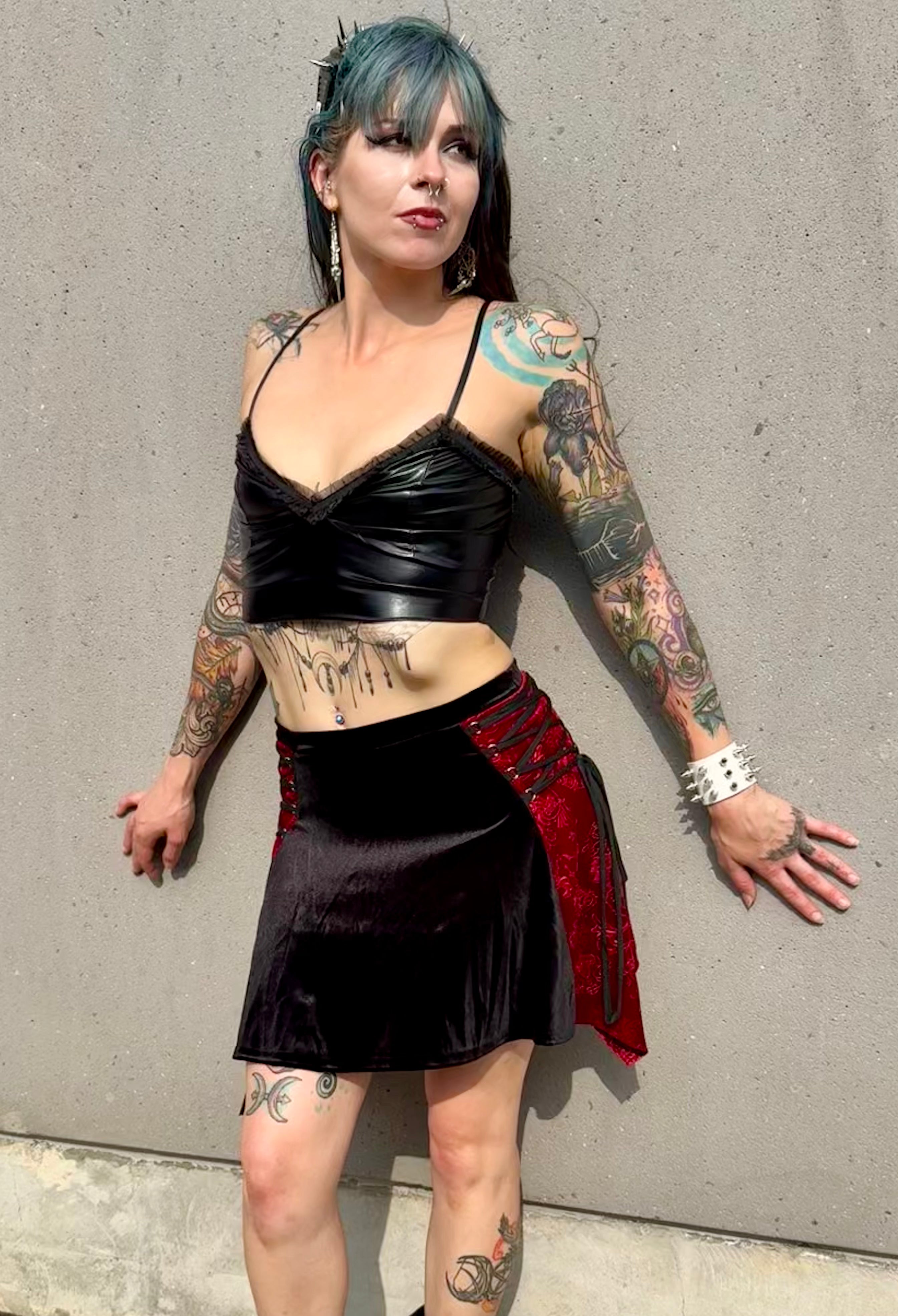 Red & Black Pinafore Skirt