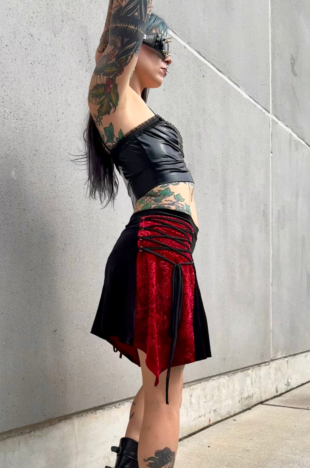Red & Black Pinafore Skirt