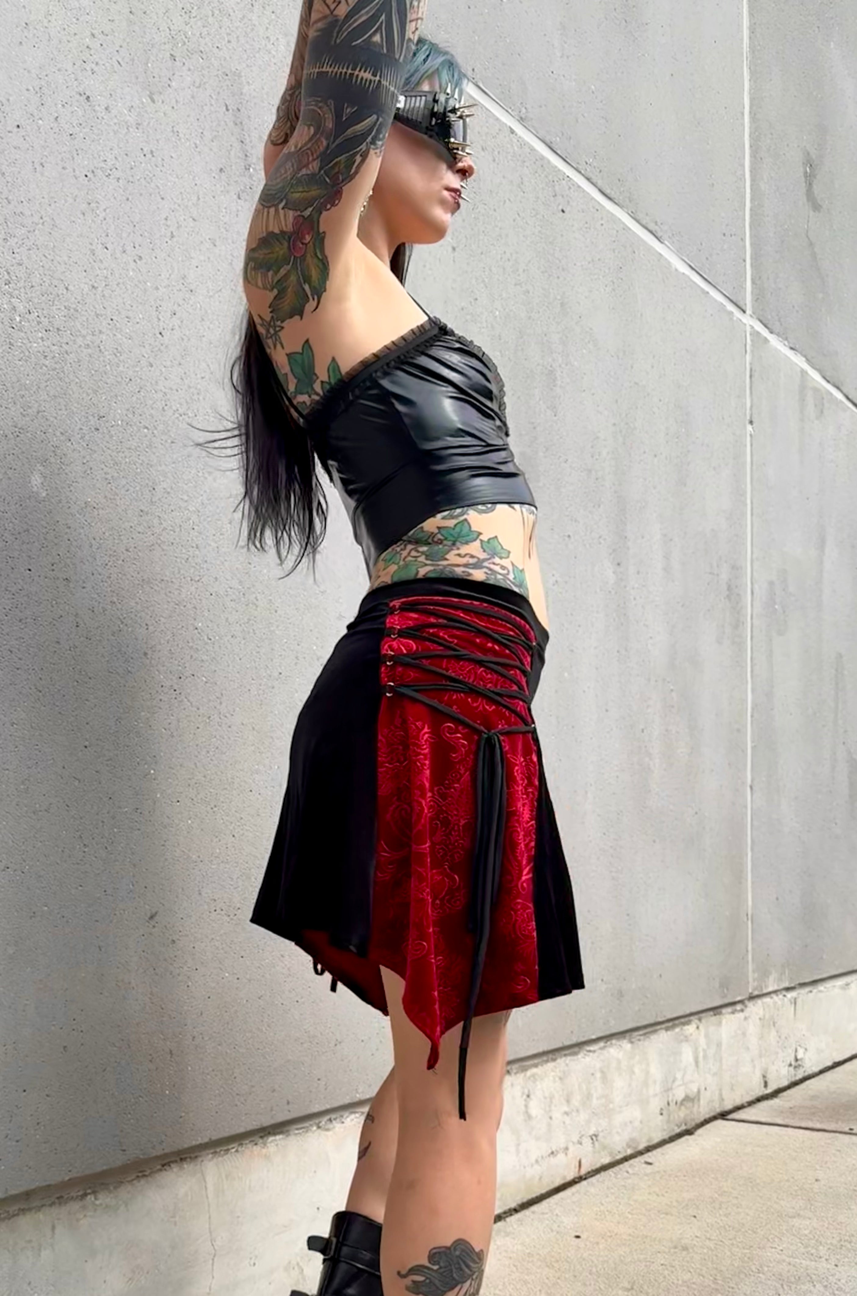 Red & Black Pinafore Skirt