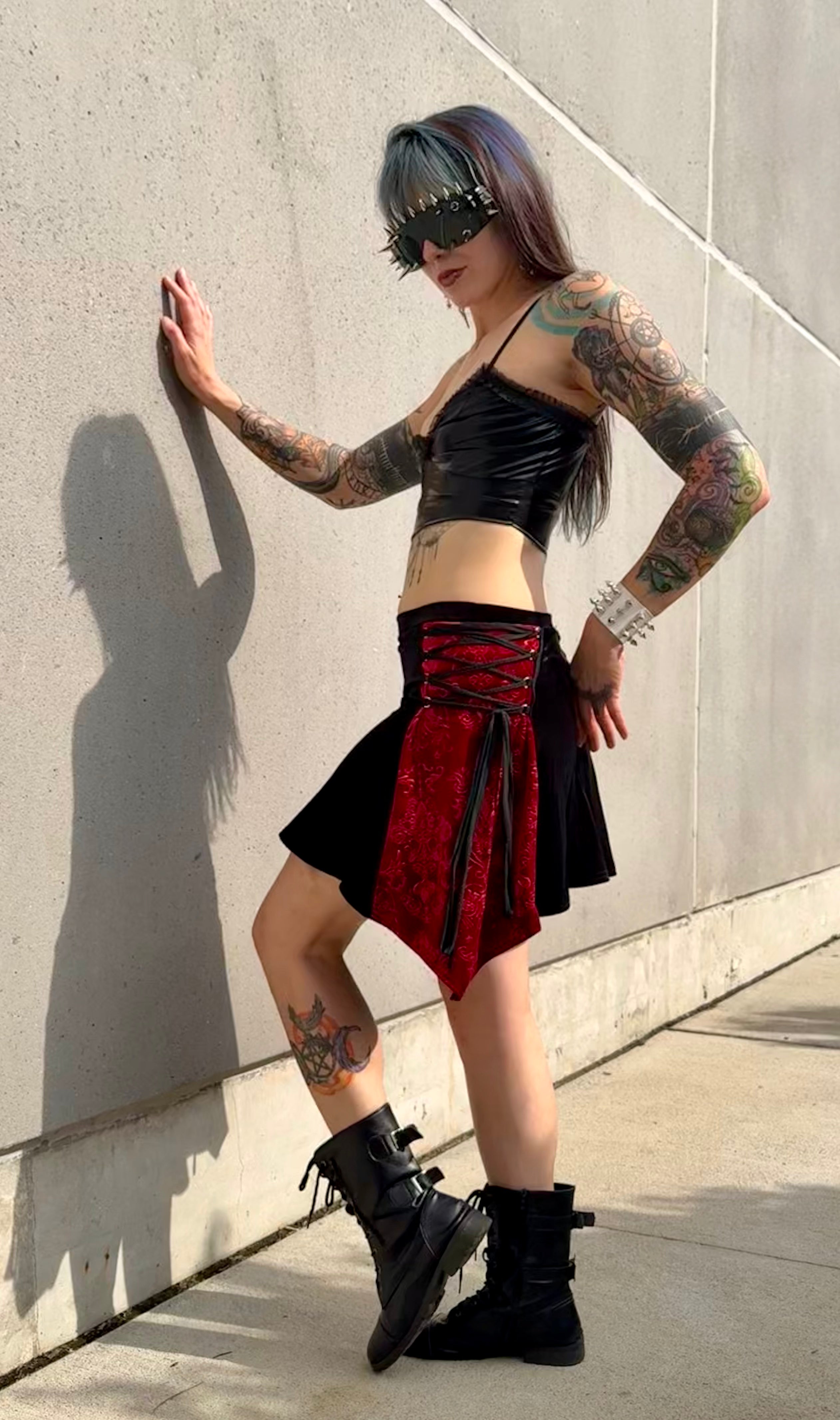 Red & Black Pinafore Skirt
