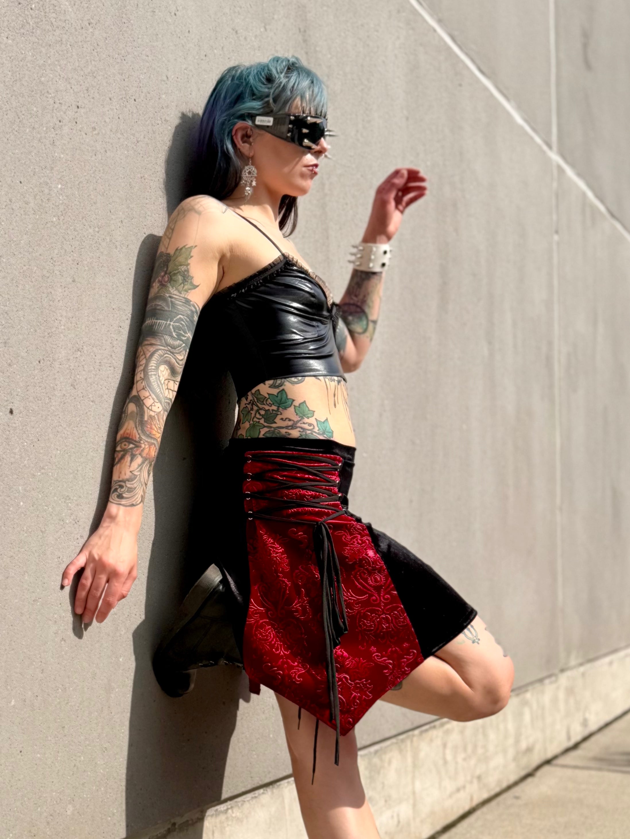Red & Black Pinafore Skirt