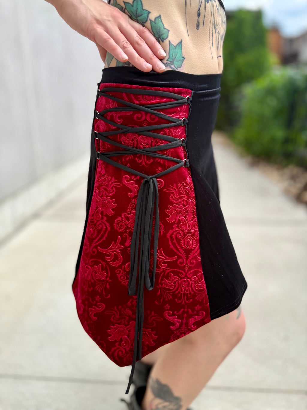 Red & Black Pinafore Skirt