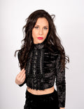 Velvet Mock Neck Crop Top with Ruffles