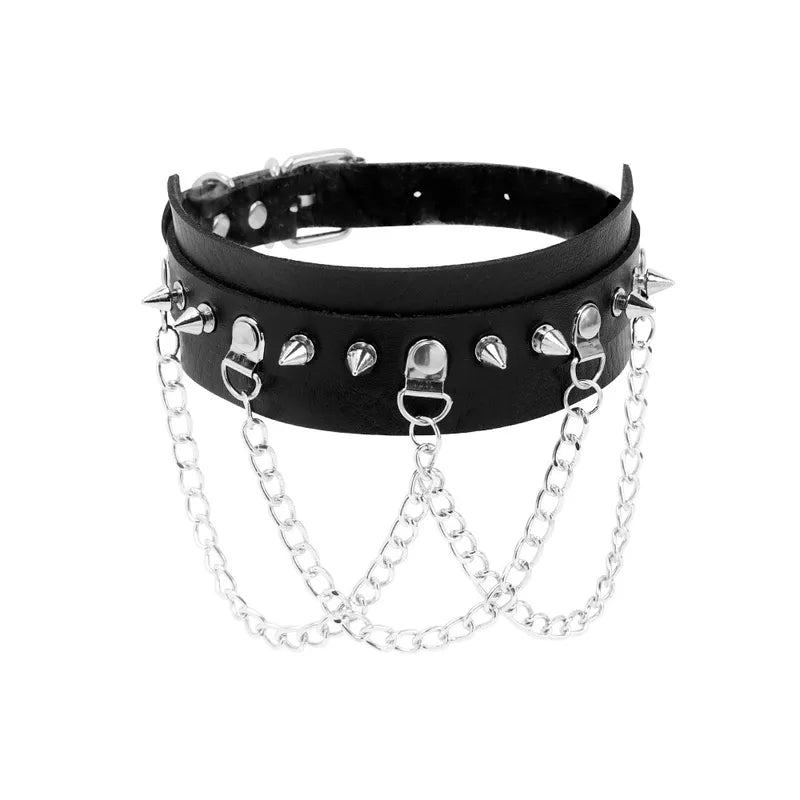 Spiked Choker with Draped Chains