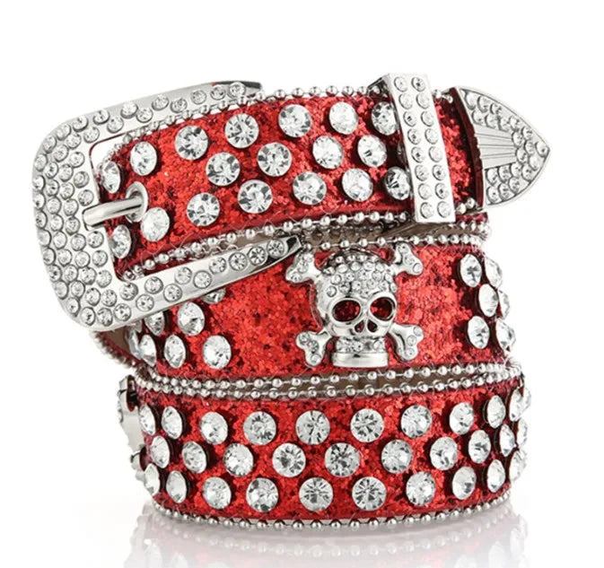 Red Sparkle Skull Belt