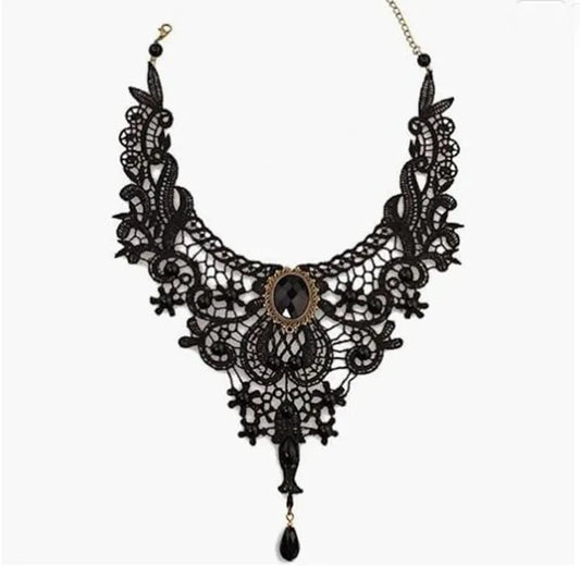 Vintage Lace Necklace with Gothic Jewel
