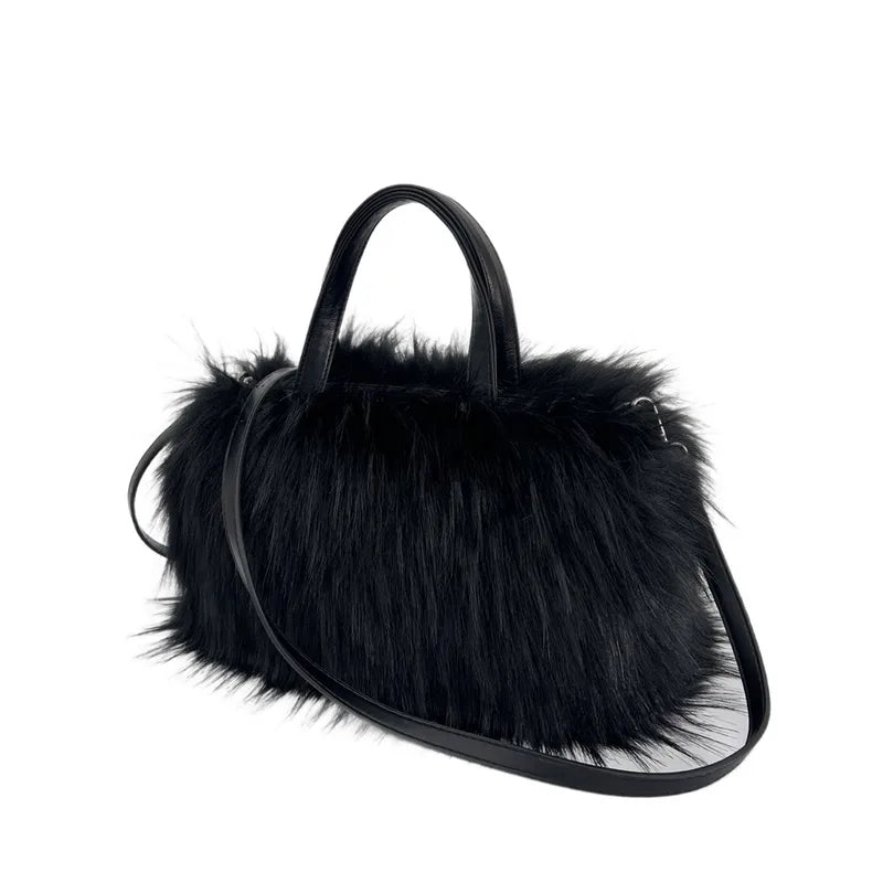Black Fuzzy Crossbody Handbag