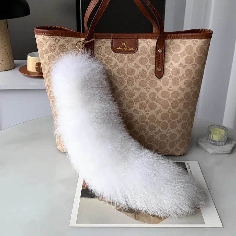 White Fox Tail with Key Ring