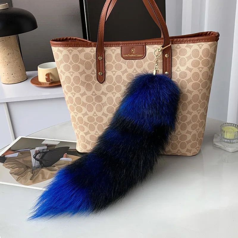 Blue Fox Tail with Key Ring