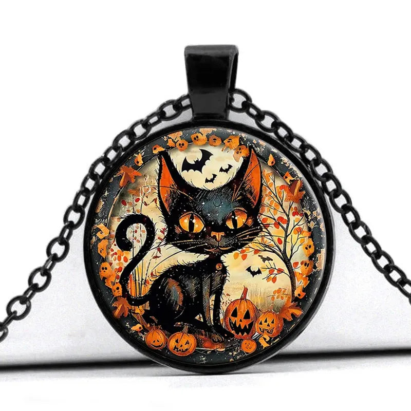 Black Cat Resin Image Necklace with Black Chain