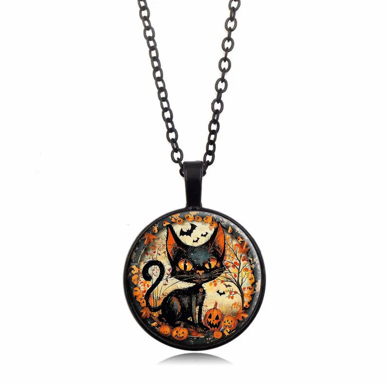 Black Cat Resin Image Necklace with Black Chain