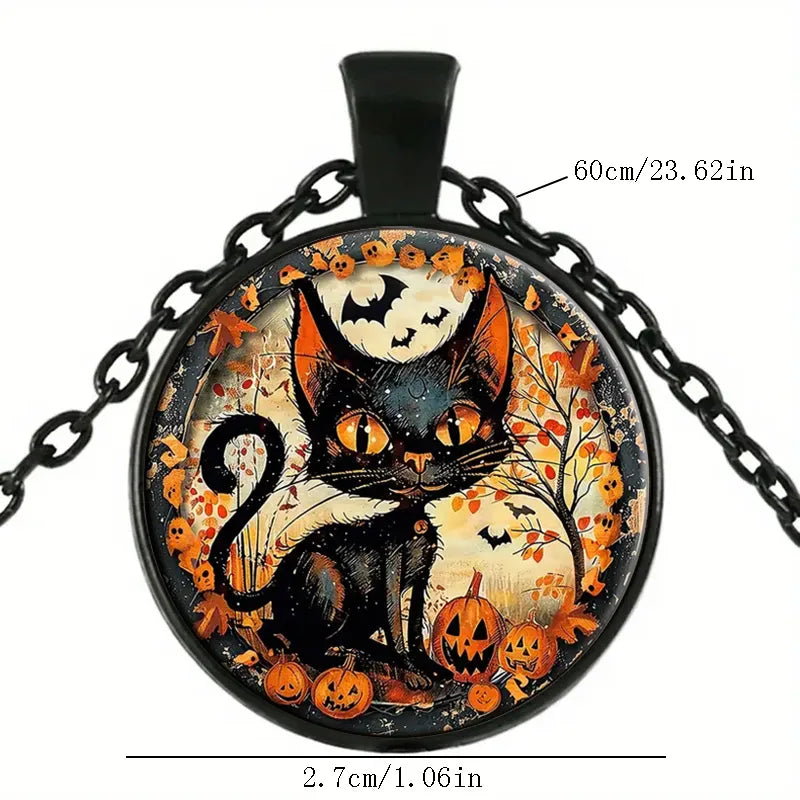 Black Cat Resin Image Necklace with Black Chain