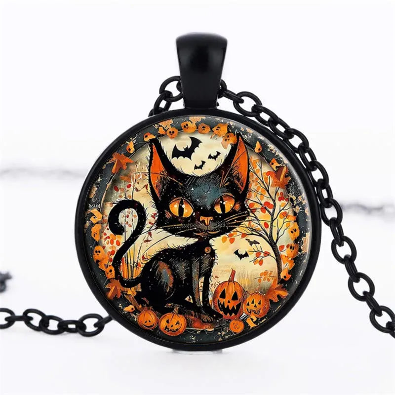 Black Cat Resin Image Necklace with Black Chain