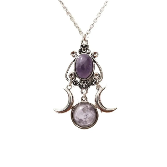 Amethyst Goddess Triple Moon Necklace