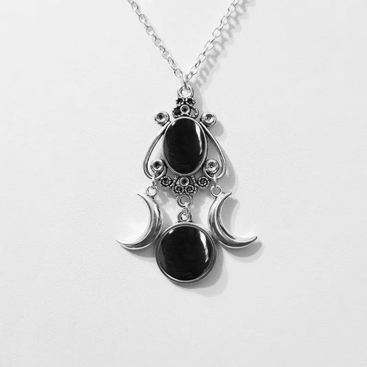 Black Goddess Triple Moon Necklace