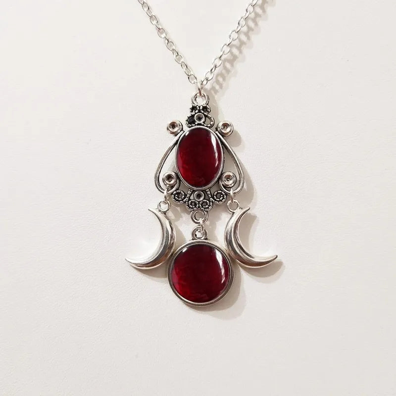 Ruby Goddess Triple Moon Necklace