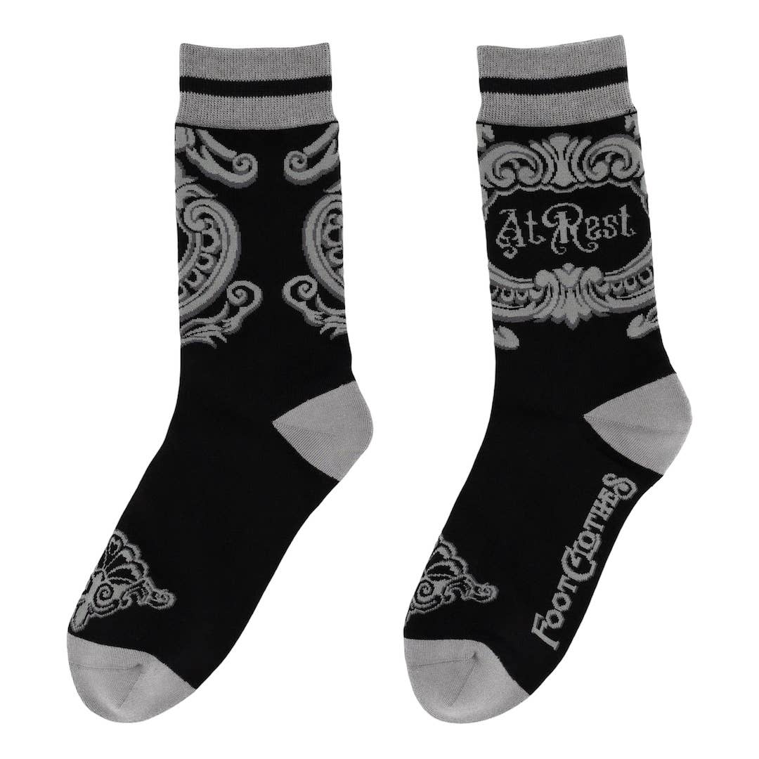 At Rest Coffin Plaque Crew Socks - Angel's House of Design Co.