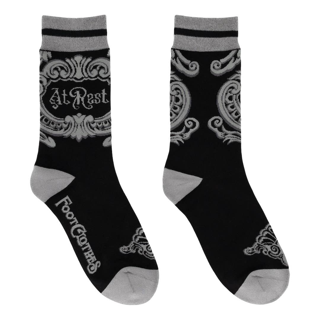 At Rest Coffin Plaque Crew Socks - Angel's House of Design Co.