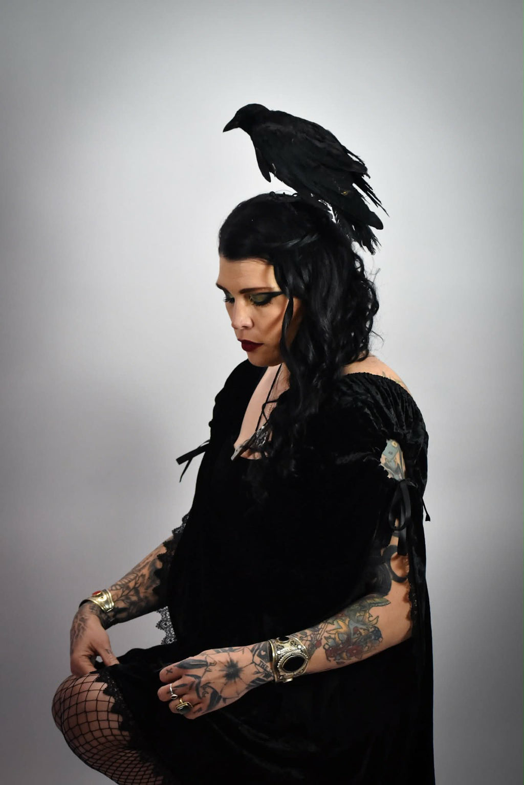 Black Gothic Baby Doll with Adjustable Gathered Statement Sleeve