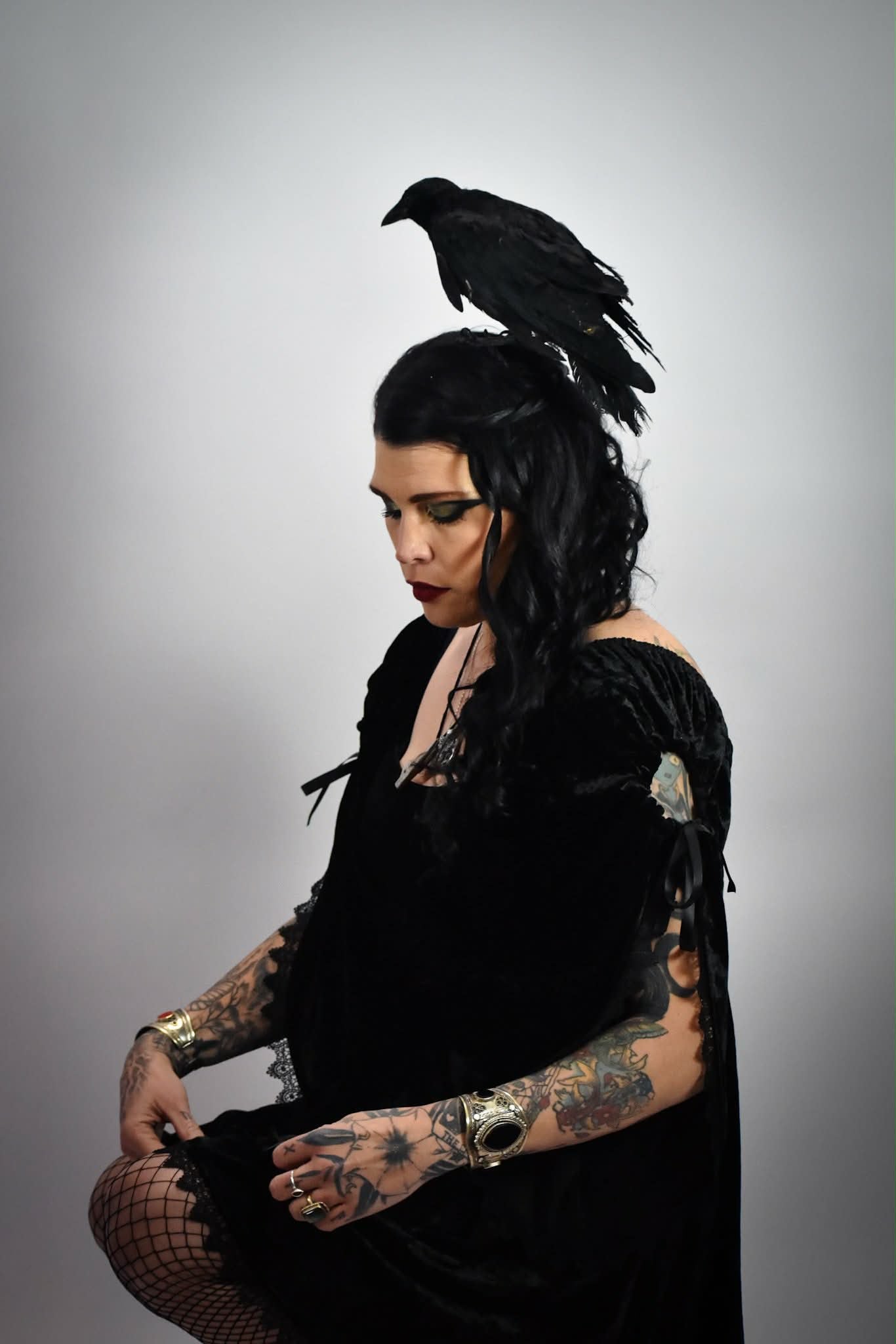 Black Gothic Baby Doll with Adjustable Gathered Statement Sleeve