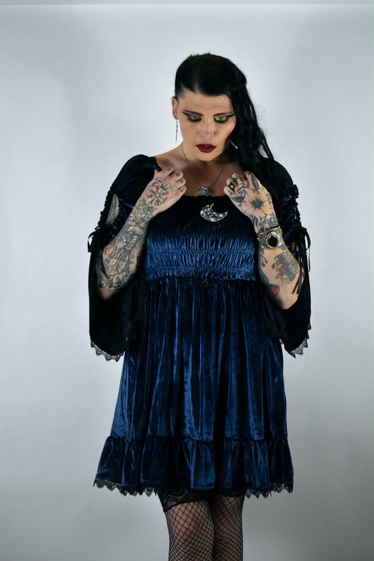 Blue Gothic Baby Doll with Adjustable Gathered Statement Sleeve