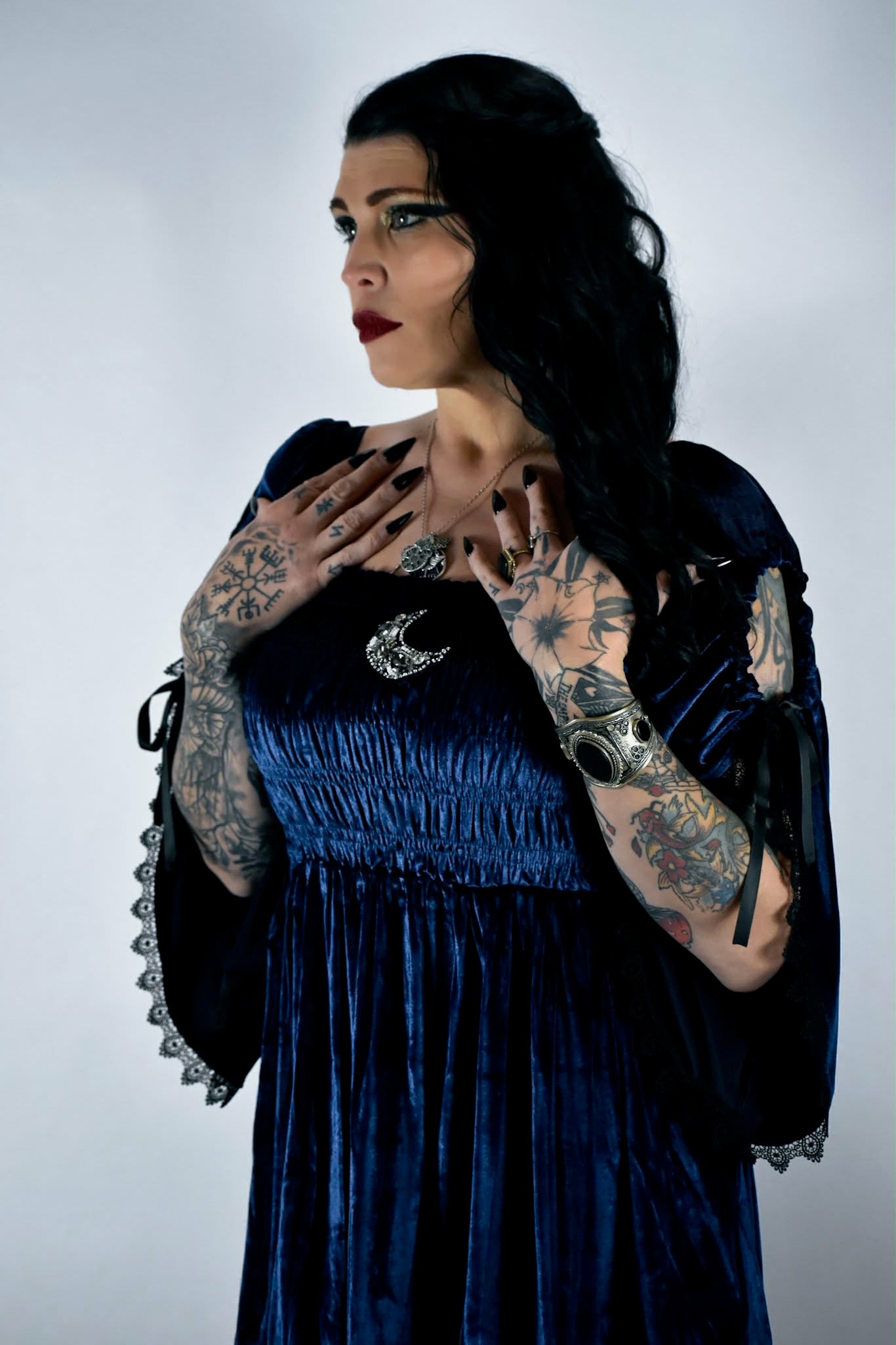 Blue Gothic Baby Doll with Adjustable Gathered Statement Sleeve