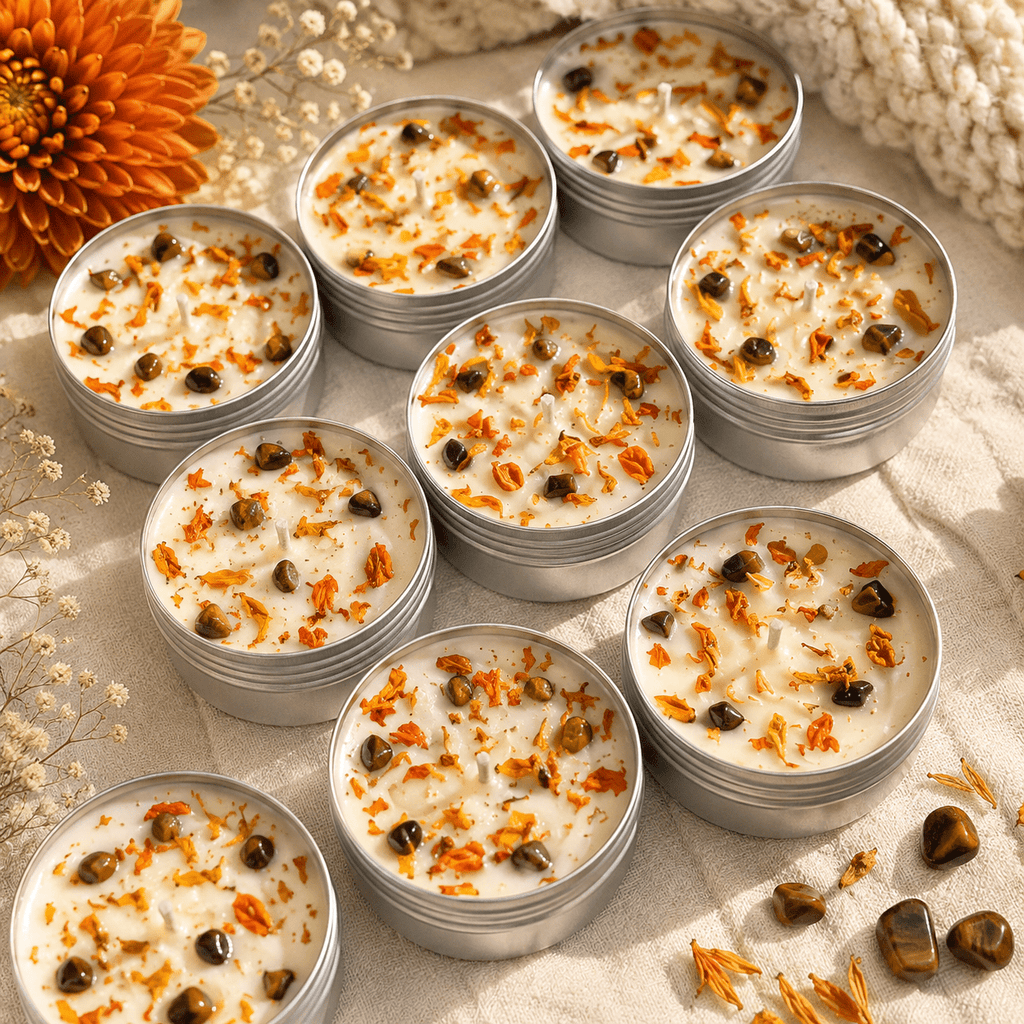 Autumn Breeze Manifest Crystal Candle | Tiger's Eye 2oz - Angel's House of Design Co.