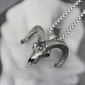 Baphomet Skull with Ankh Symbol Necklace in Stainless Steel Metal - Angel's House of Design Co.