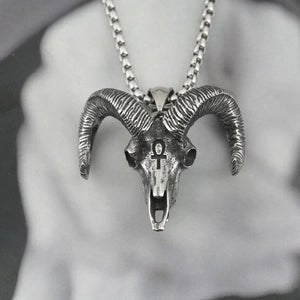 Baphomet Skull with Ankh Symbol Necklace in Stainless Steel Metal - Angel's House of Design Co.