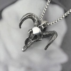 Baphomet Skull with Ankh Symbol Necklace in Stainless Steel Metal - Angel's House of Design Co.
