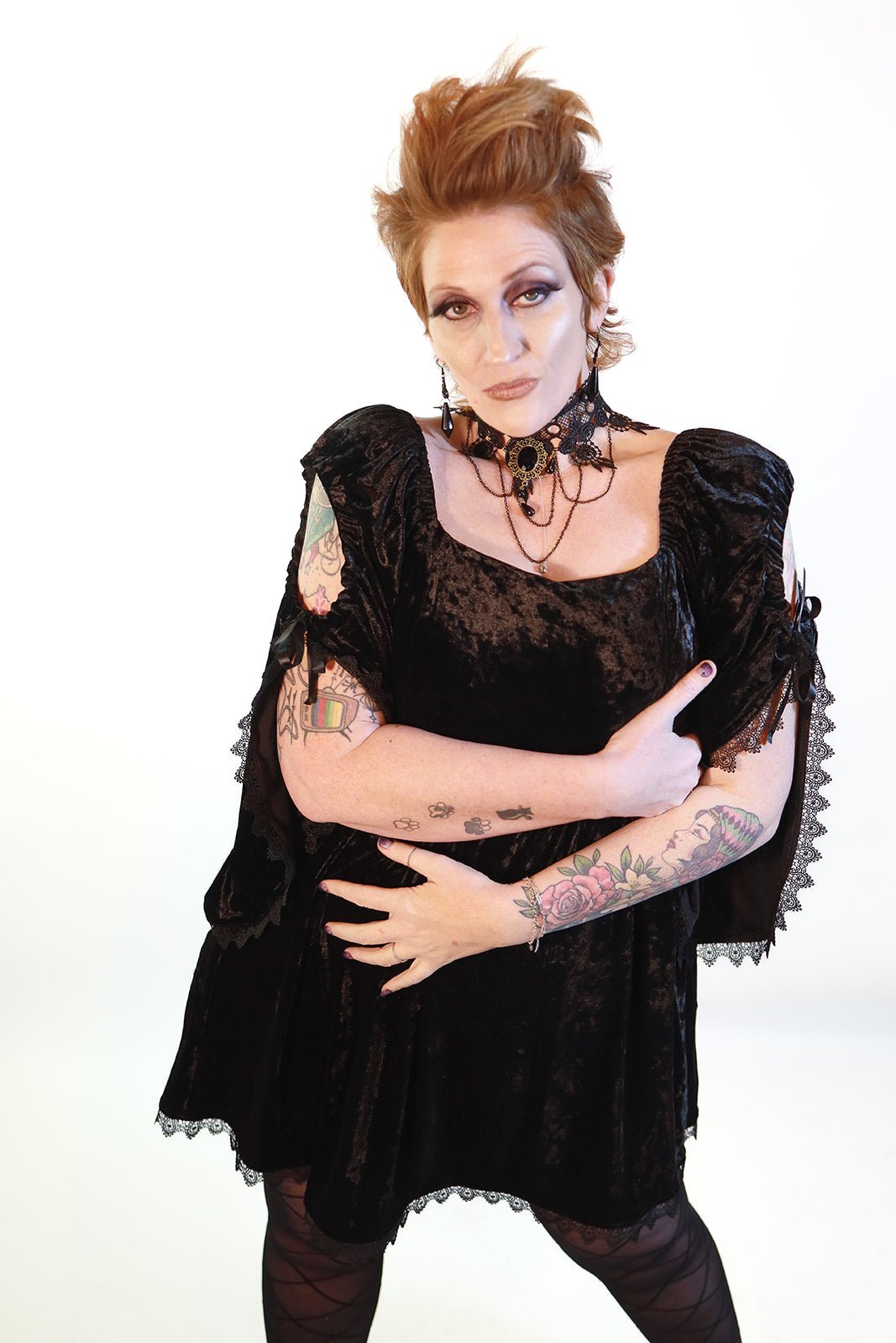Black Gothic Baby Doll with Adjustable Gathered Statement Sleeve - Angel's House of Design Co.