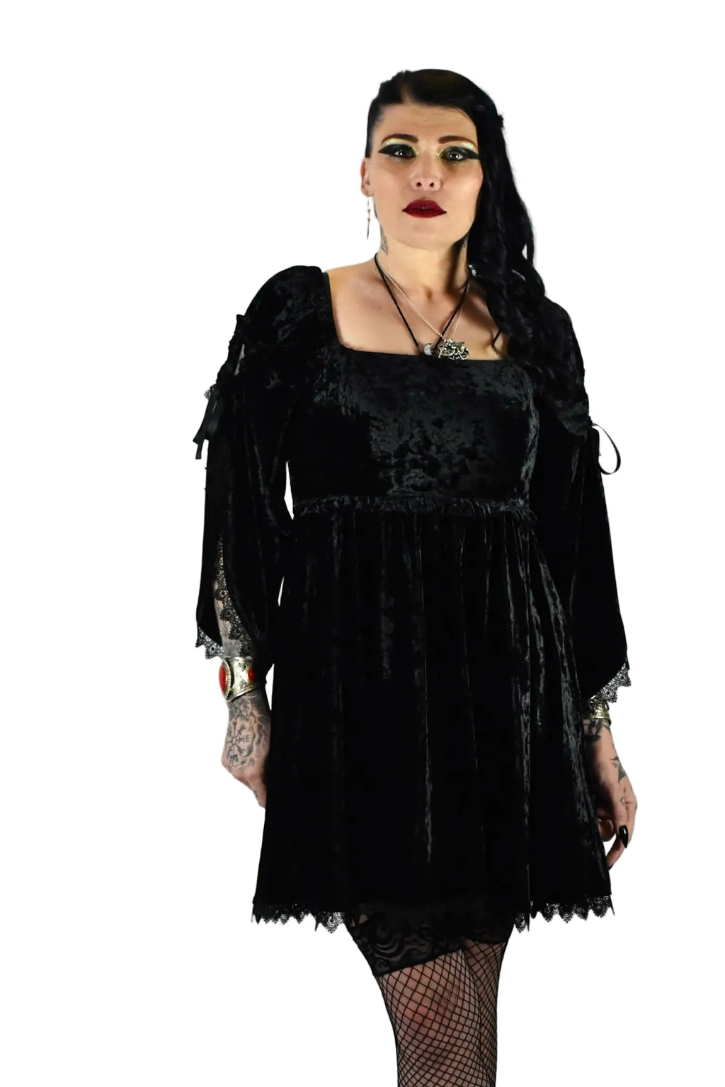 Black Gothic Baby Doll with Adjustable Gathered Statement Sleeve - Angel's House of Design Co.