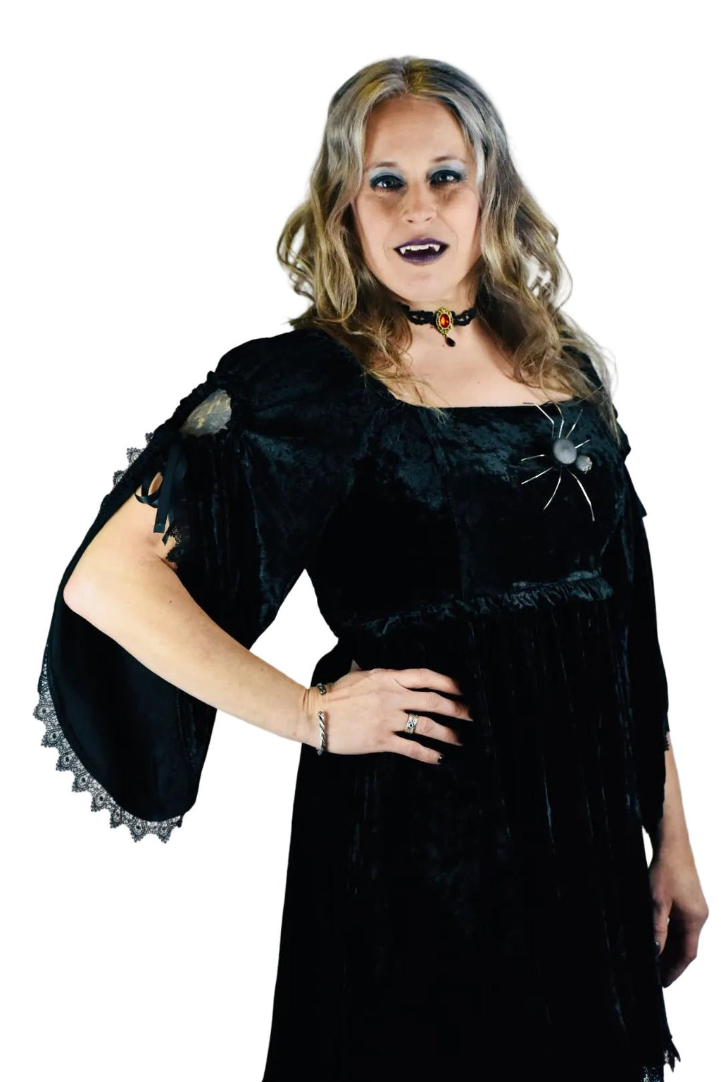 Black Gothic Baby Doll with Adjustable Gathered Statement Sleeve - Angel's House of Design Co.