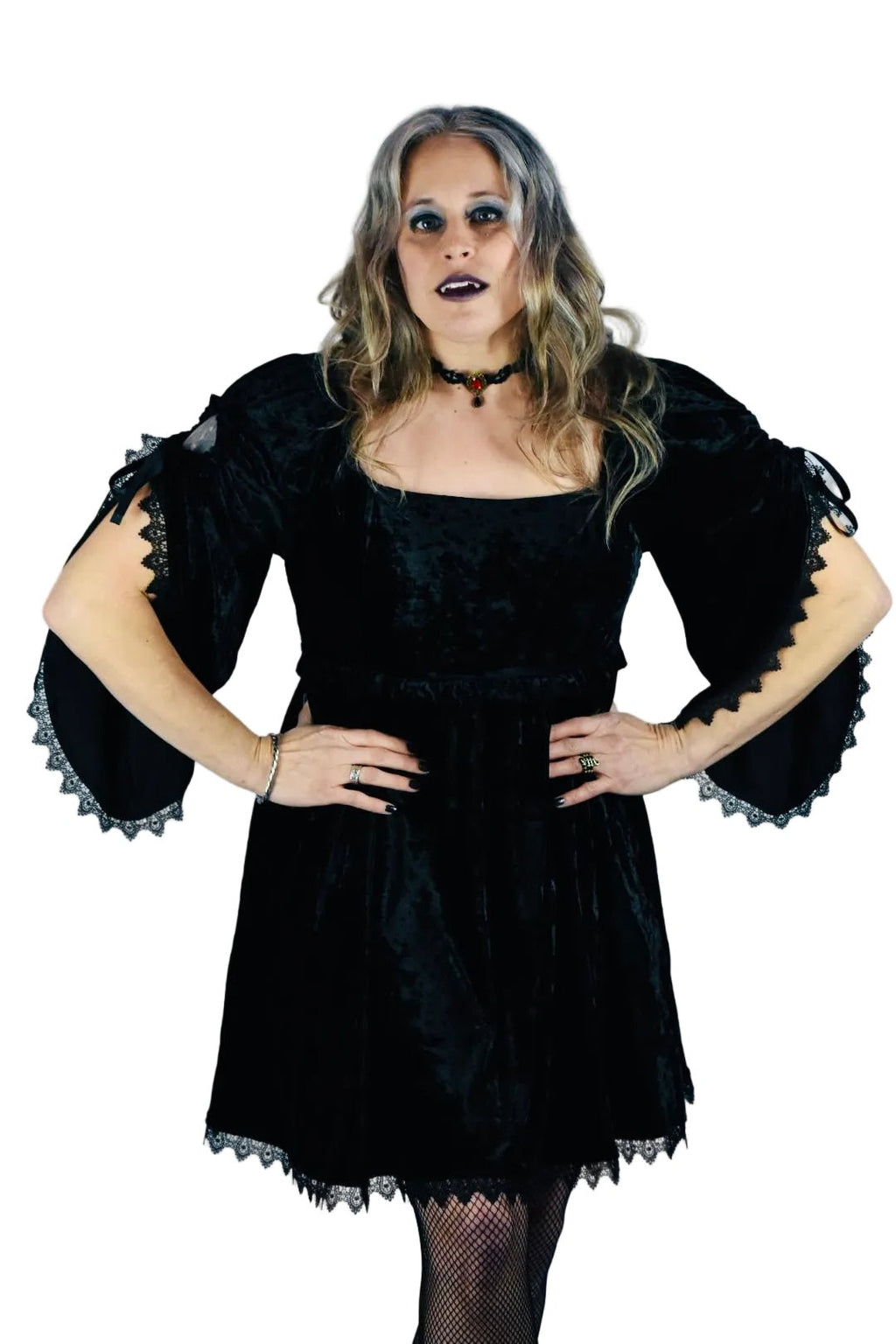 Black Gothic Baby Doll with Adjustable Gathered Statement Sleeve - Angel's House of Design Co.