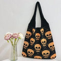 Black Knitted Tote Bag Skull Pattern Gothic Shoulder Handbag - Angel's House of Design Co.