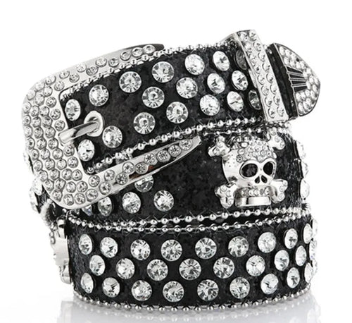Black Sparkle Skull Belt - Angel's House of Design Co.