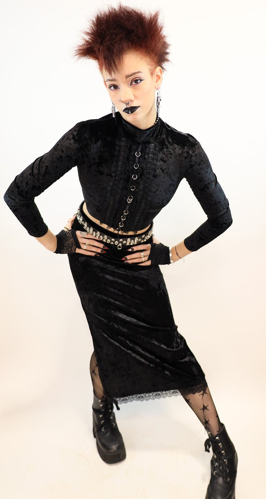 Black Velvet Midi Skirt with Side Slit - Angel's House of Design Co.