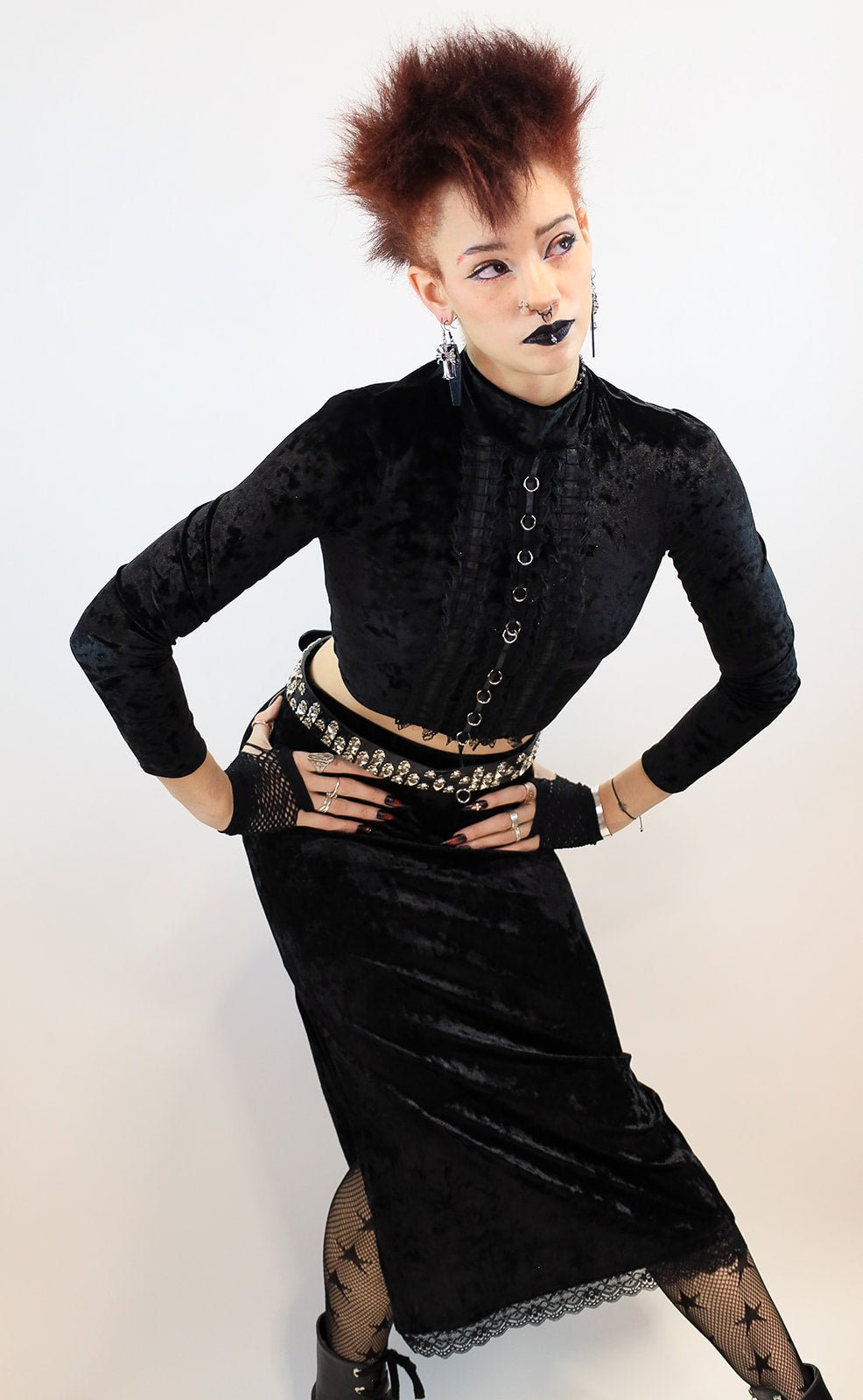 Black Velvet Midi Skirt with Side Slit - Angel's House of Design Co.
