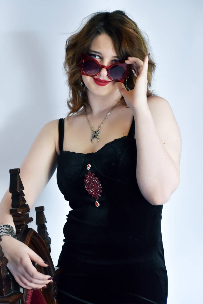 Black Velvet Slipper Dress with Jewels - Angel's House of Design Co.